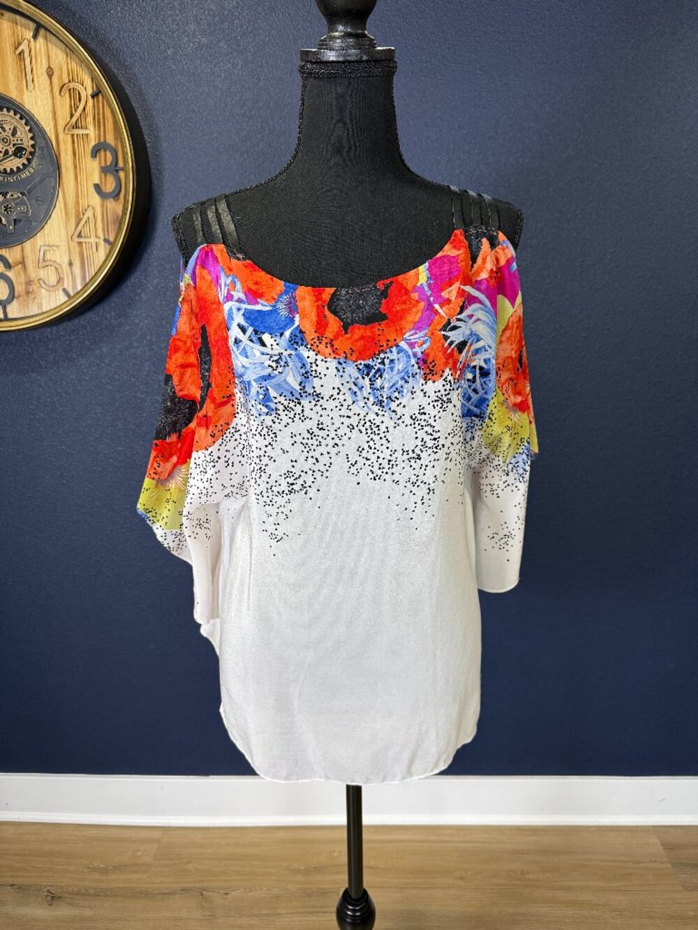 Leifsdottir Anthropologie 100% Silk Bold Floral Cold Shoulder Blouse | 4